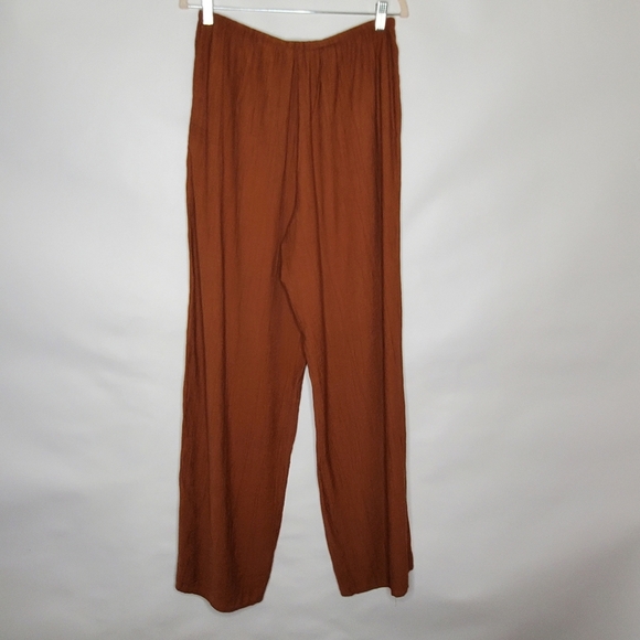 Zara Wide Leg Hi-Rise Pants Size L Gauzy Elastic Waist Pull-on with Pockets Long - Picture 5 of 14